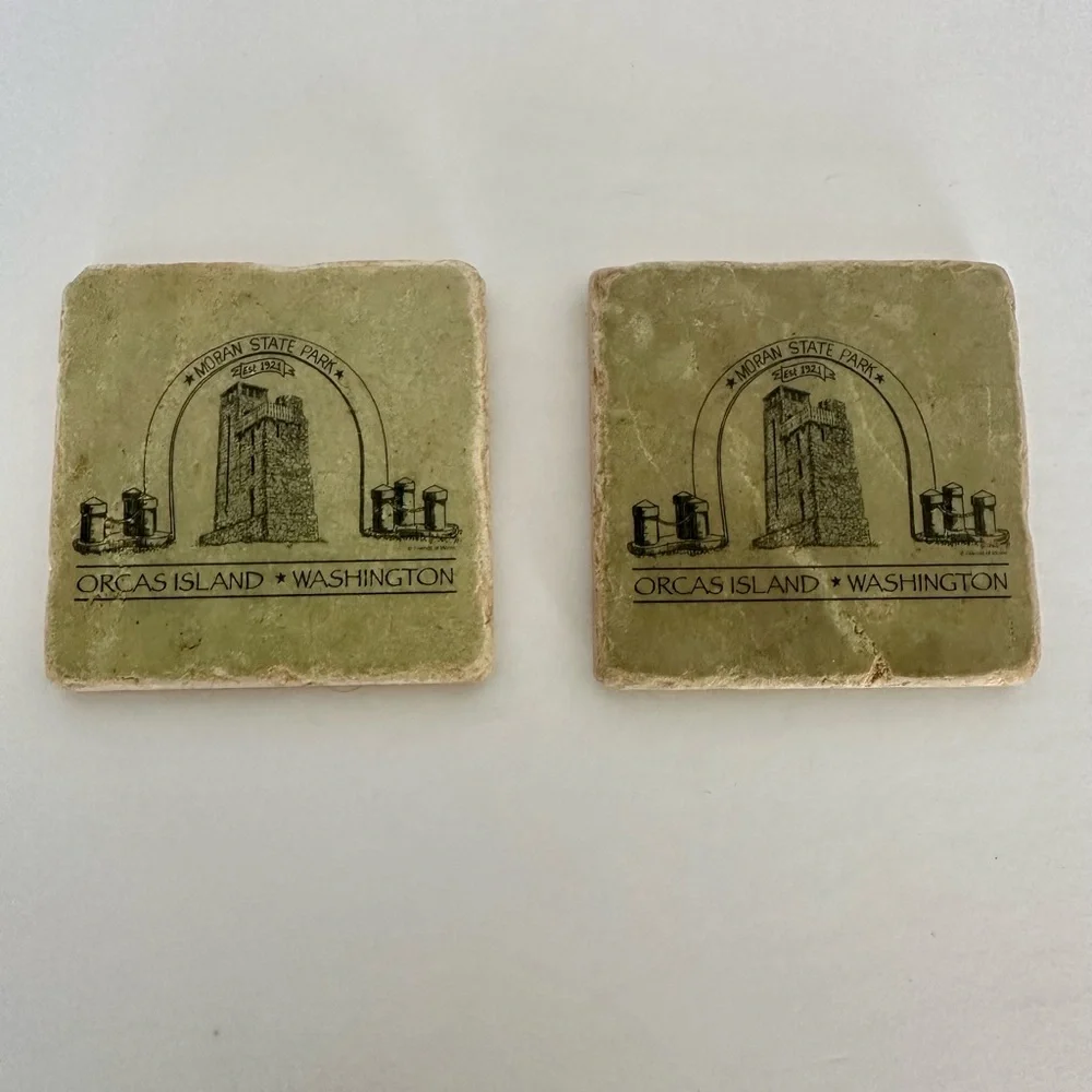 Orcas Island Washington Moran State Park Set Of Two Tumbled Marble Coasters